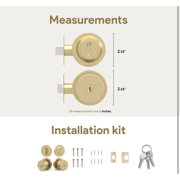 Mega Handles Buena Entry Combo Satin Brass Door Knob Deadbolt Lock Set Keys - Picture 5 of 13